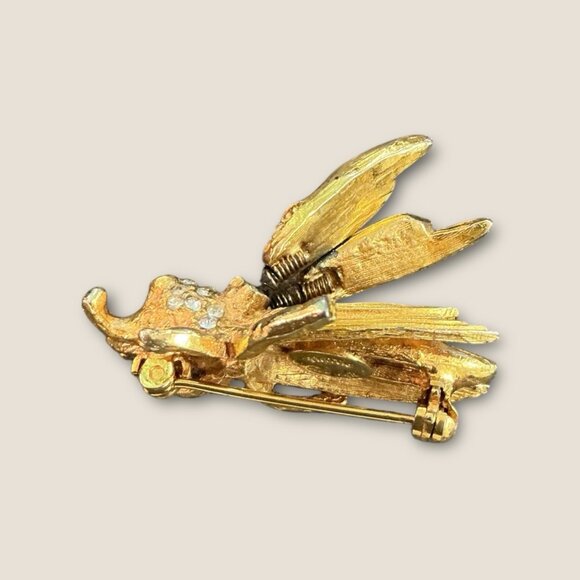 Vintage Hattie Carnegie Rhinestone Bug Bee Insect Trembler Brooch Gold Tone - Picture 6 of 7